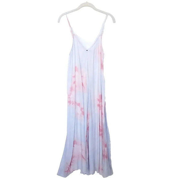ZARA WOMAN TIE-DYE DRESS Size Medium Pink Blue FLOWING MIDI STRAPPY SATIN Summer - Picture 6 of 16